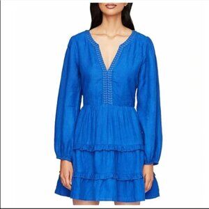 Roller Rabbit Split Round Neck Long Sleeve Tiered Linen Naema Dress S